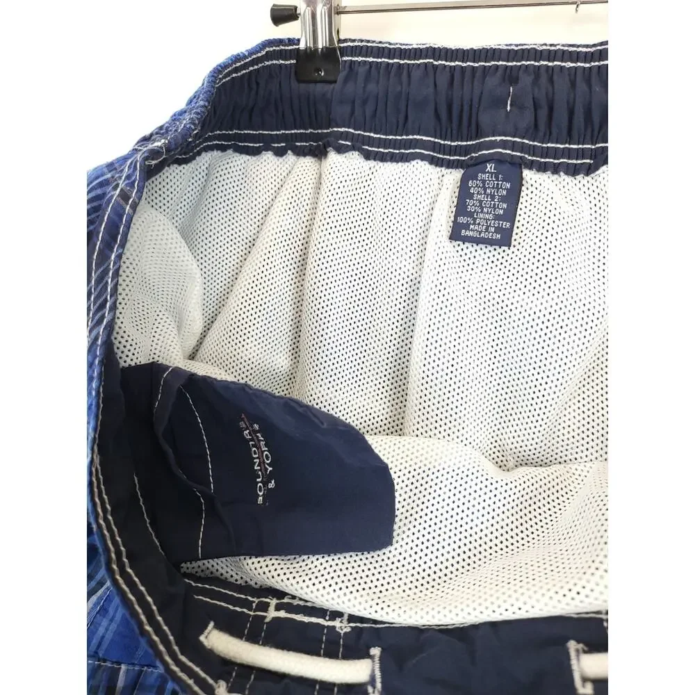 RoundTree & Yorke Cargo Board Shorts Blue Plaid Drawstring Mesh Lined Men XL